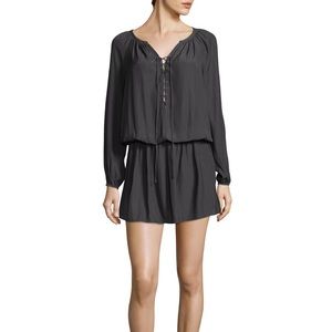 Ramy Brook Black Long-Sleeve Lace-Up Romper Dress